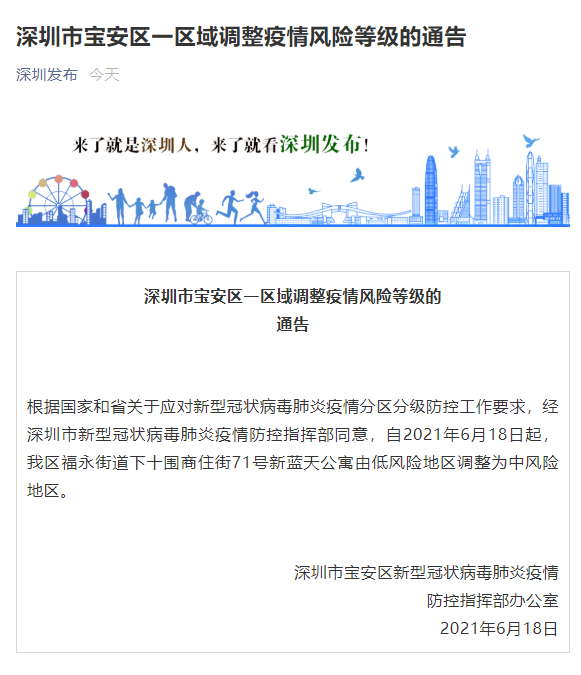 深圳5地调整为中风险 深圳列为中风险地区相关情况