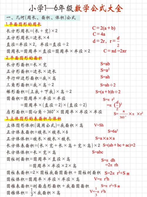 数学公式大全与应用，中小学数学知识点总结